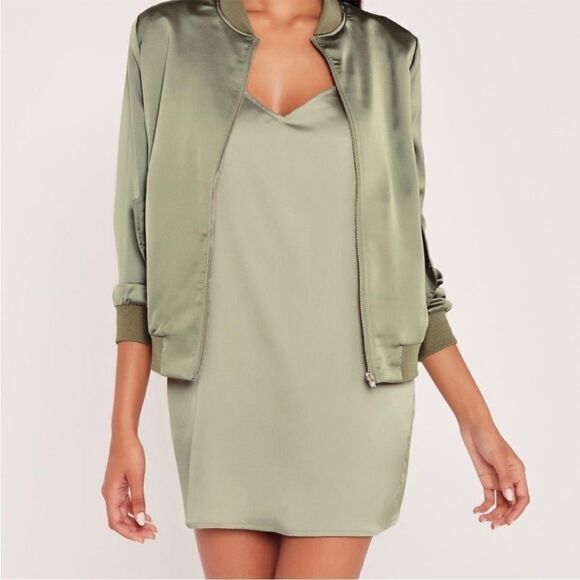 Carli Bybel x Missguided Sage Green Satin Slip Dress Size 6 - Picture 4 of 10